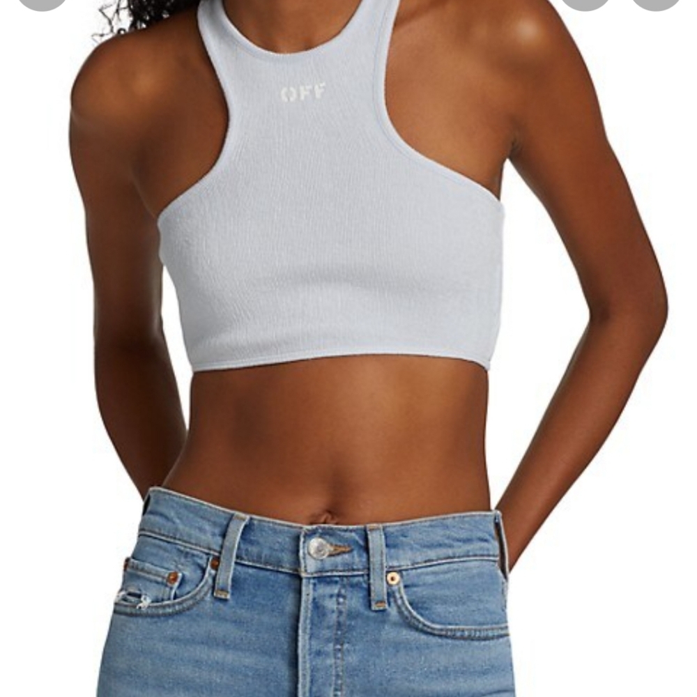 Off-White Ribbed Rowing Cropped Light Blue Top - Picture 2 of 9